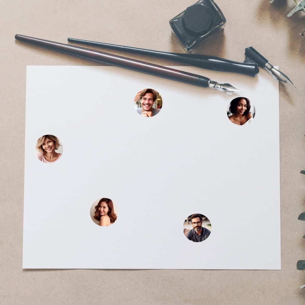 pen and paper with profile pictures on paper